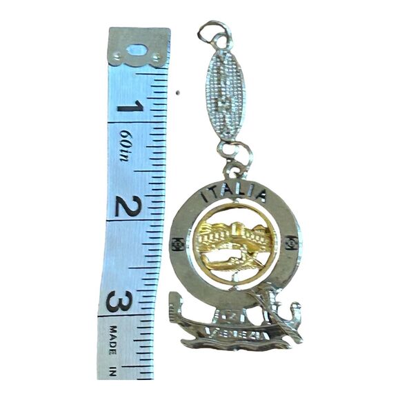 Italian Silver & Gold Tone Italia Venezia Spinner Flip Italy Souvenir Keychain - Picture 2 of 9